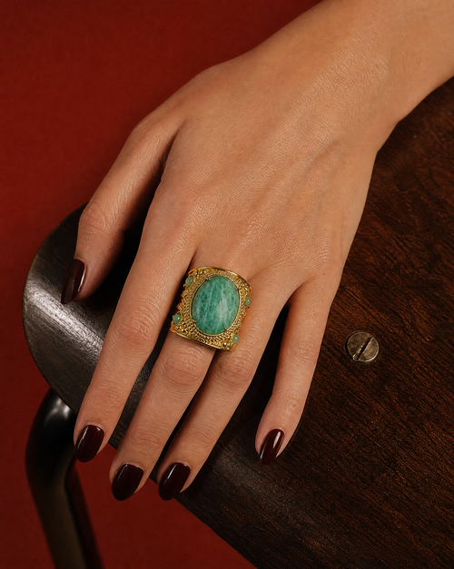 AMAZONITE ARMOR, bague verte ajustable en amazonite – MAD ABOUT
