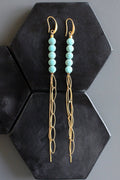 TURQUOISE LINE, boucles d’oreilles longues en turquoise et chaîne – MAD ABOUT