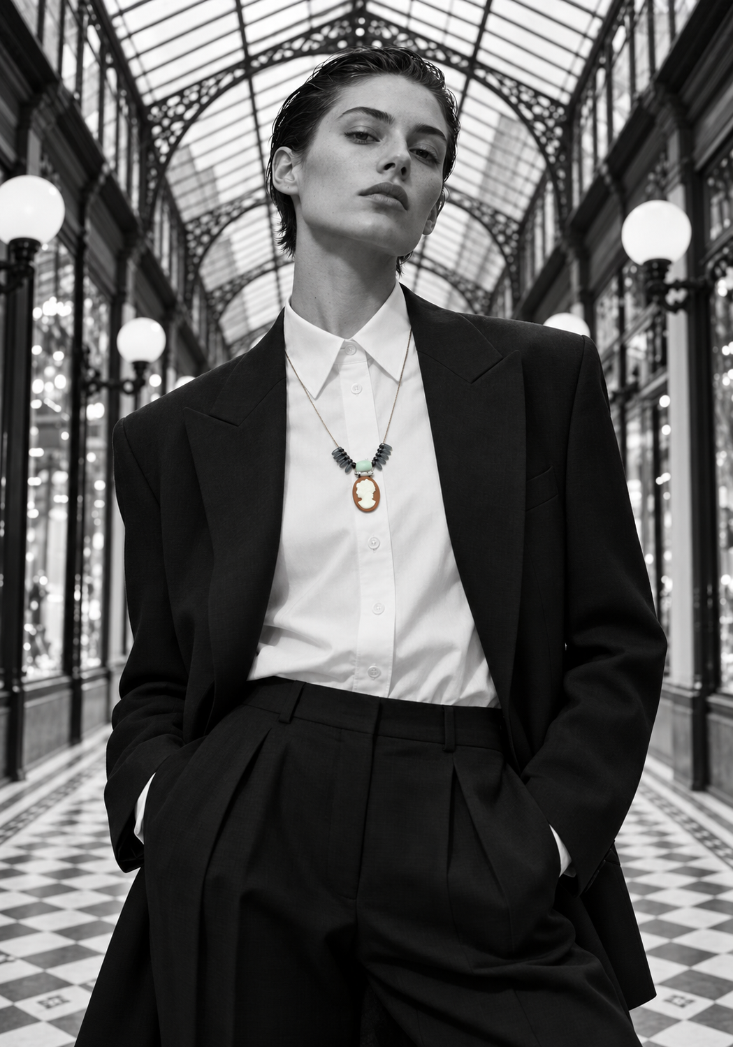 CAMÉE — Collier vintage en jaspe, jade et verre