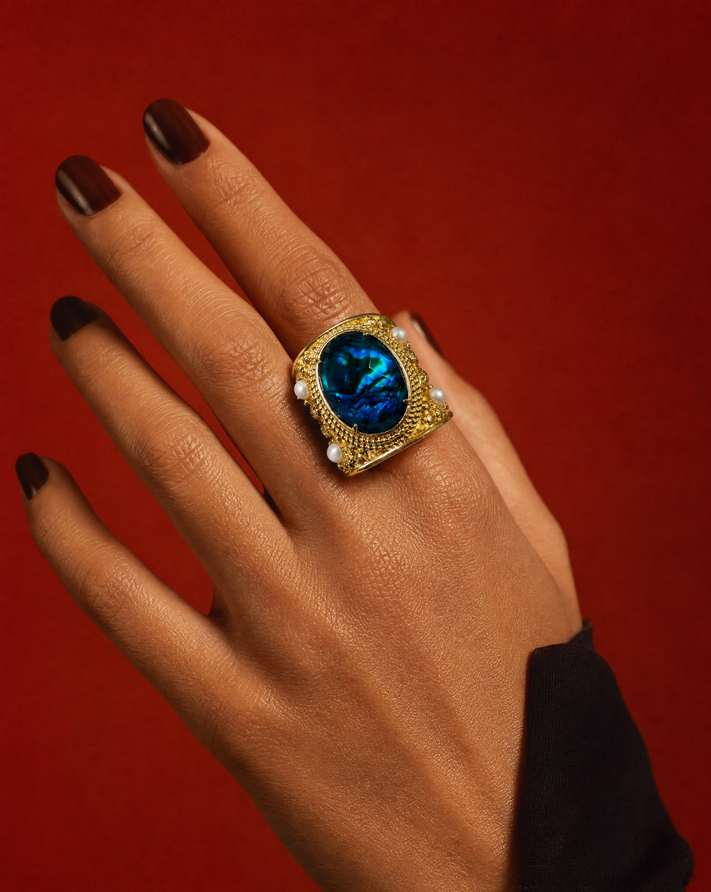 BLUE ABALONE, bague en ormeau bleu ajustable – MAD ABOUT