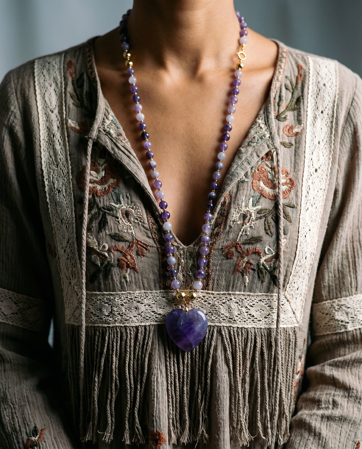 AMETHYST HEART, collier trois longueurs en améthyste – MAD ABOUT